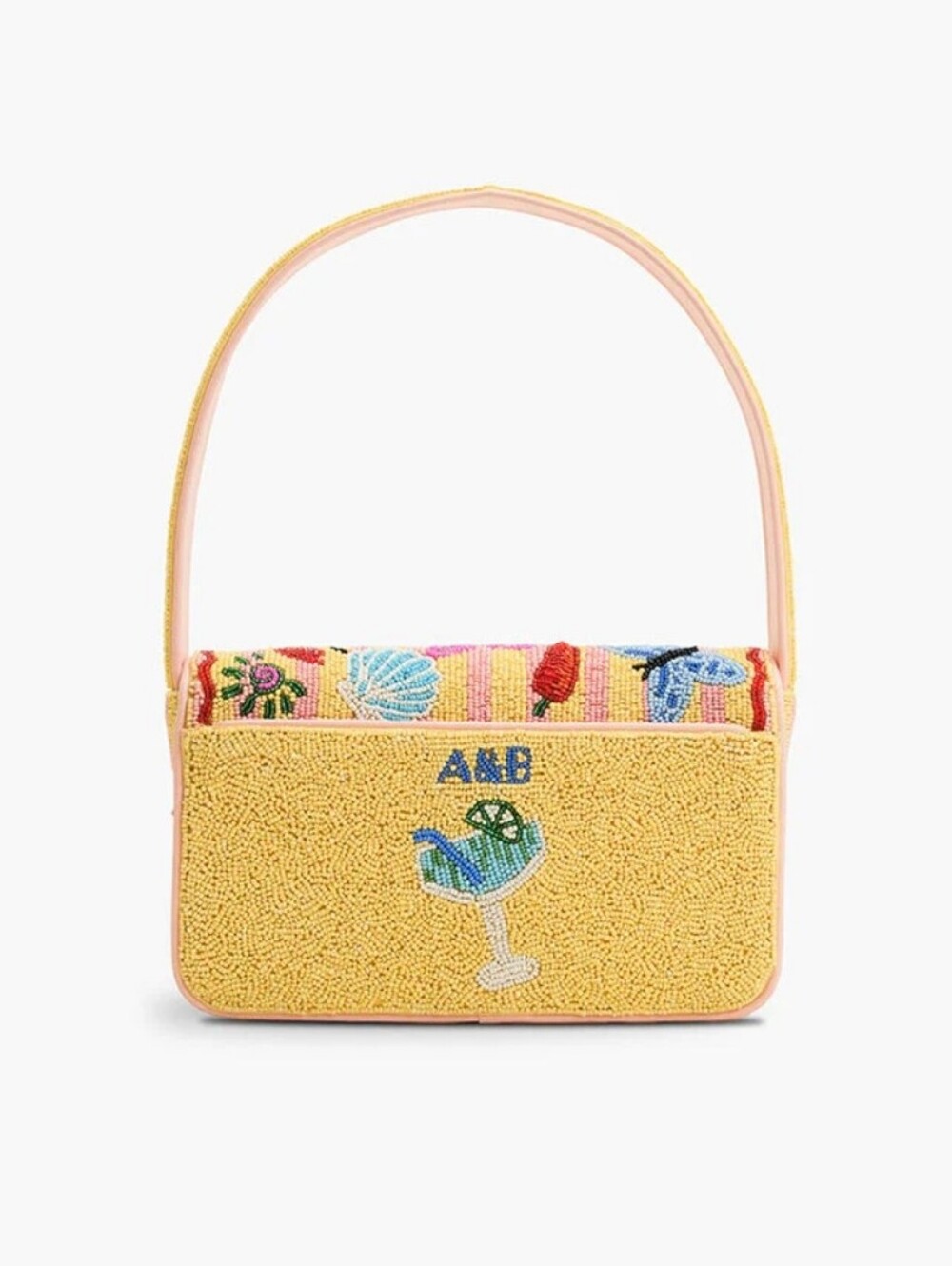 👉✨️ America & Beyond Riviera La Dolce Vita Beaded Shoulder Bag in Yellow/Pink - Picture 3 of 7